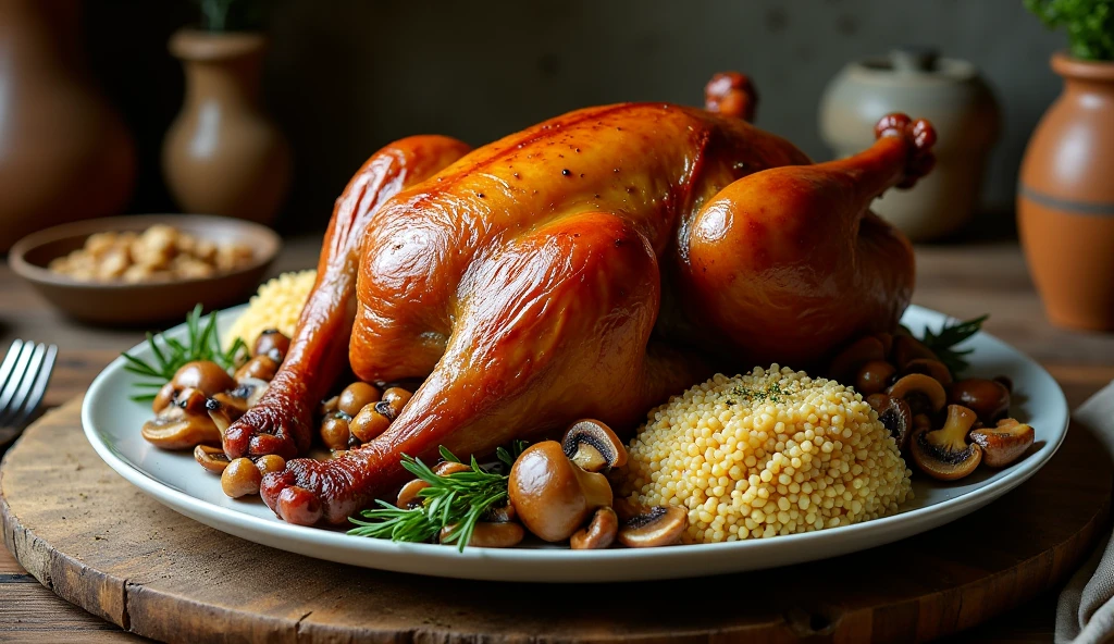 Russian dish Goose, baked with buckwheat and mushrooms