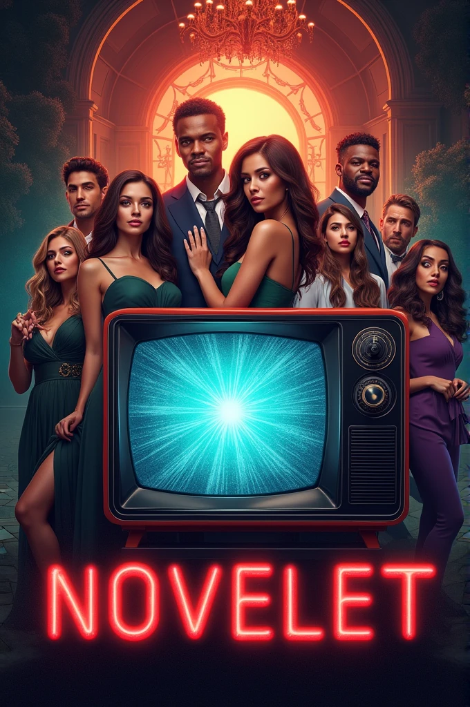 Create a soap opera cover with the name novelet written on it and a TV