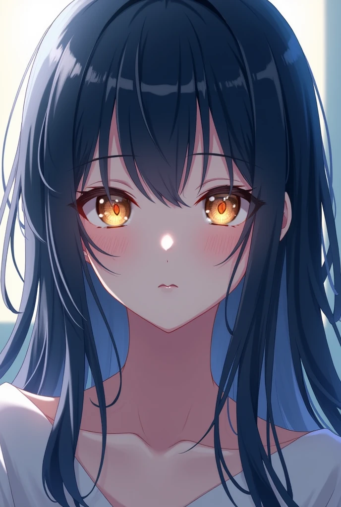 dark blue hair and golden eyes anime girl