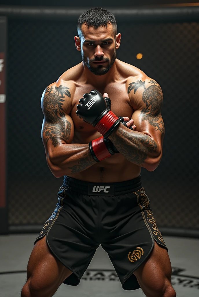 Create an mma fighter, with Brazilian features and that makes it clear that its nt martial art is capoeira