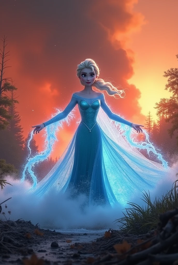 Disney's Queen Elsa putting out the fires in the Amazon