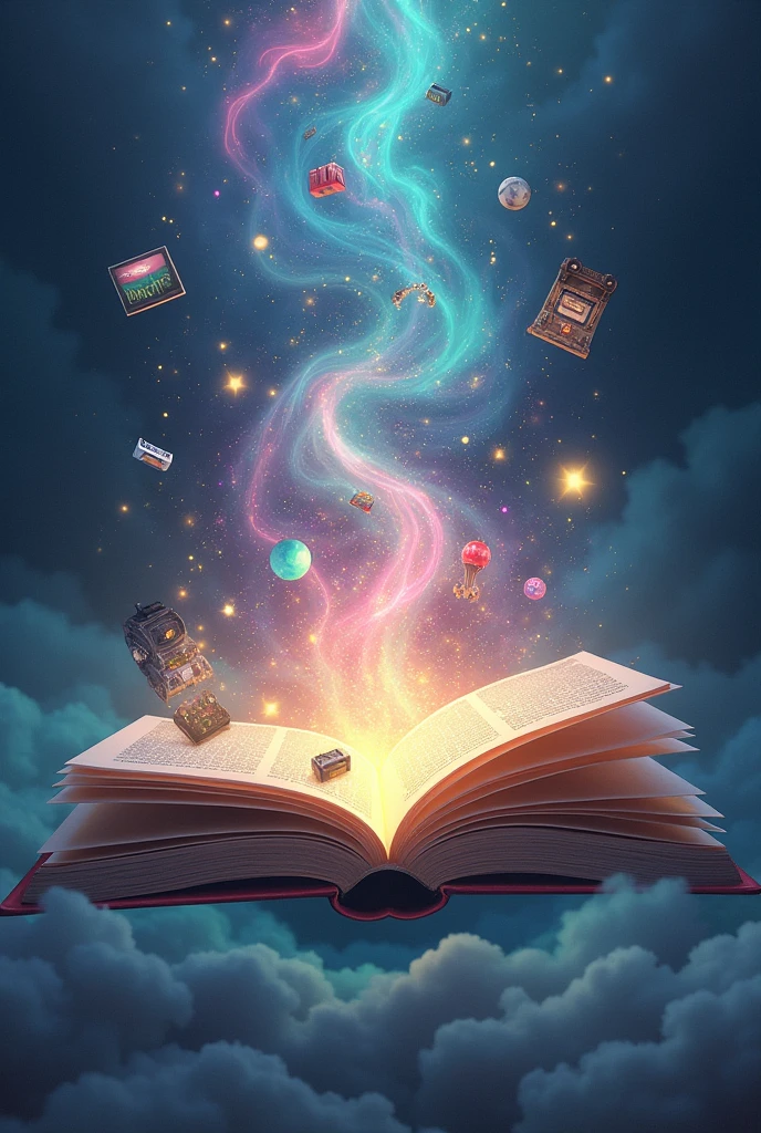 Drawing of an open book from which come references from the 1990s - 2000s