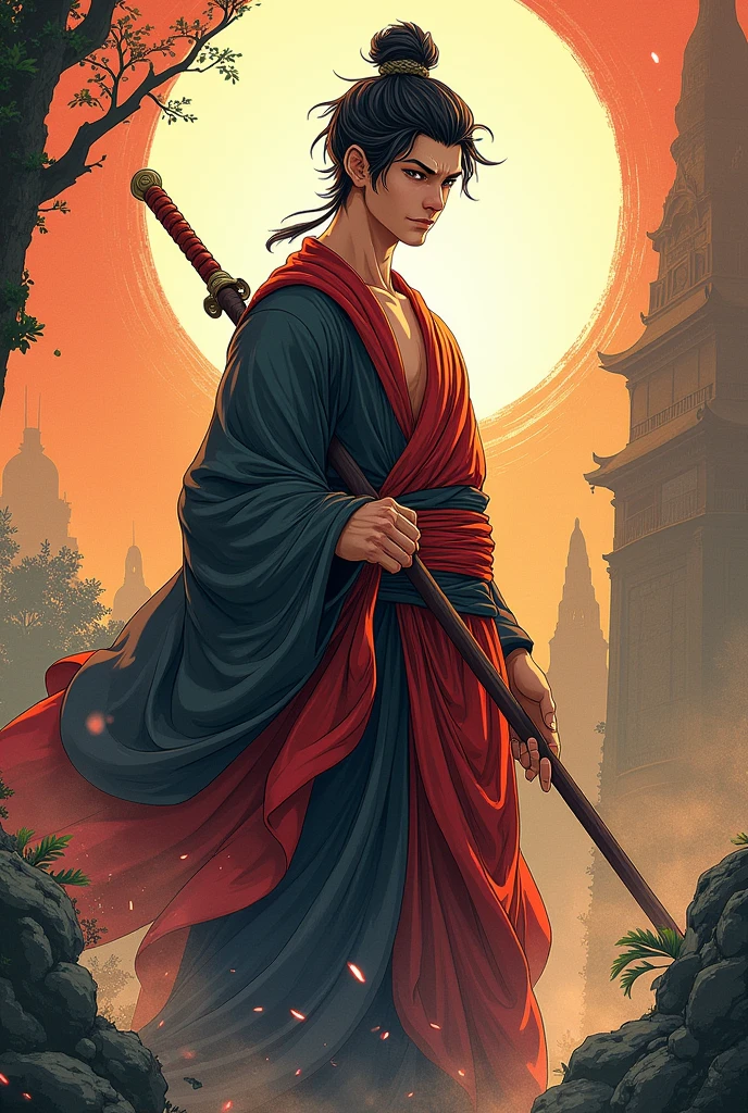 Text saying, "I am Rebel Buddha!", Title saying, "I am Rebel Buddha!", Book cover saying, "I am Rebel Buddha!", Novel cover saying, "I am Rebel Buddha!", I am Rebel Buddha!, Anime, Masterpiece, Young boy, handsome, Buddha, Rebel, Rebel Buddha, Staff