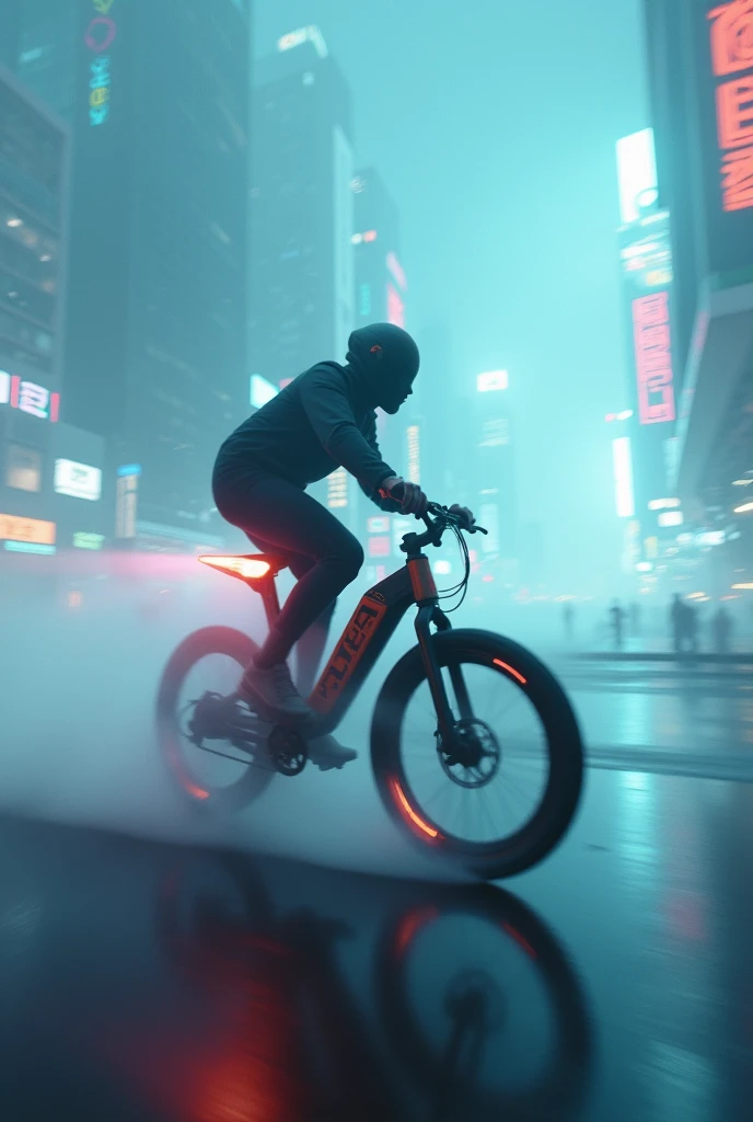 High speed infinity bike
at night in ghost mode fog
Cyber city