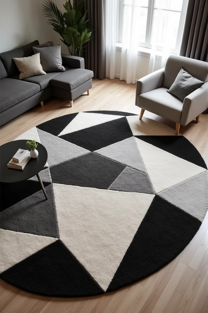 Rugs with tufting technique , round rug ,triangular, irregular squares for living room organic designs sophisticated ,luxurious black and white various models