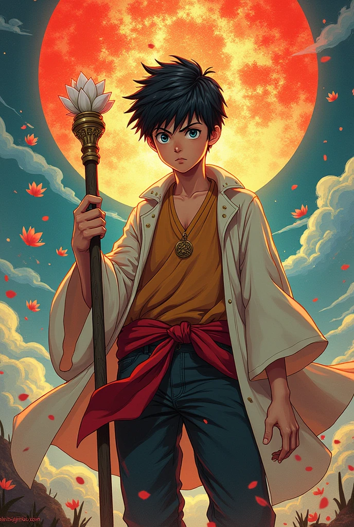 Text saying, "I am Rebel Buddha!", Title saying, "I am Rebel Buddha!", Book cover saying, "I am Rebel Buddha!", Novel cover saying, "I am Rebel Buddha!", I am Rebel Buddha!, Anime, Young boy, handsome, Staff