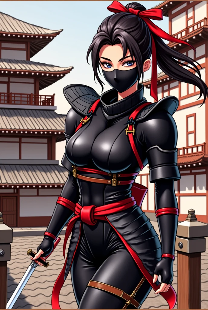((ultra quality)), ((tmasterpiece)), Girl-khajiit, Shinobi Girl, anthro cat, furry cat, ((there are only cat ears, no others)), ((there is a cat's short fluffy tail in its back)), ((Face Clean)), Beautiful cute face, beautiful female lips, charming beauty, ((stern expression)), looks at the camera with his eyes slightly closed, ((skin color black)), ((Skin color dark)), Body glare, ((detailed beautiful female eyes)), ((red-eyes)), beautiful female hands, ((perfect female figure)), ideal female body shapes, Beautiful waist, big thighs, ((Subtle and beautiful)), seductively worth it, epic stance ((closeup face)), ((Ninja clothing, sexy shinobi clothes, sexy cleavage), background: 19th century Japan, Traditional Japanese House, the night, ((Depth of field)), ((high quality clear image)), ((crisp details)), ((higly detailed)), Realistic, Professional Photo Session, ((Clear Focus)), ((cartoon)), the anime, NSFW