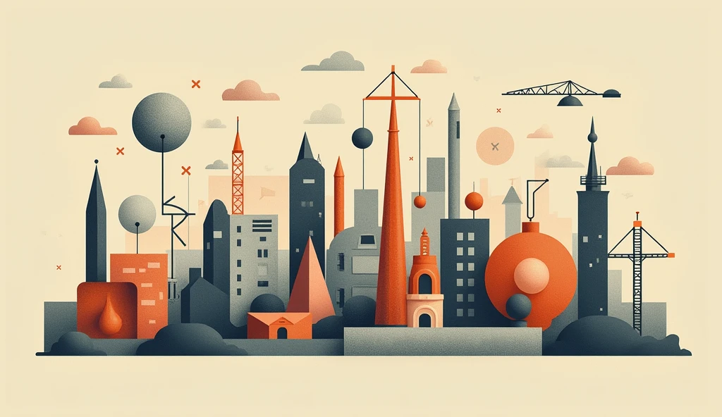 image with symbols representing construction, innovate, To produce, No passado