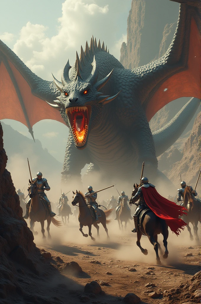 Knights fighting a dragon