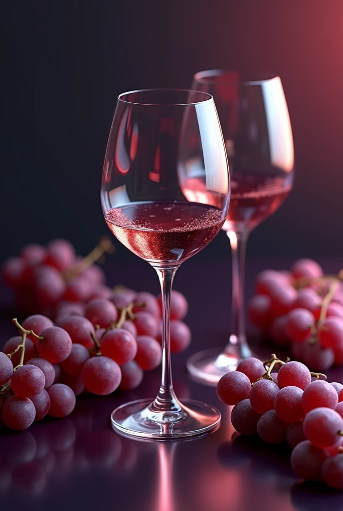 A wine glass with a glass on the side and a base of grapes