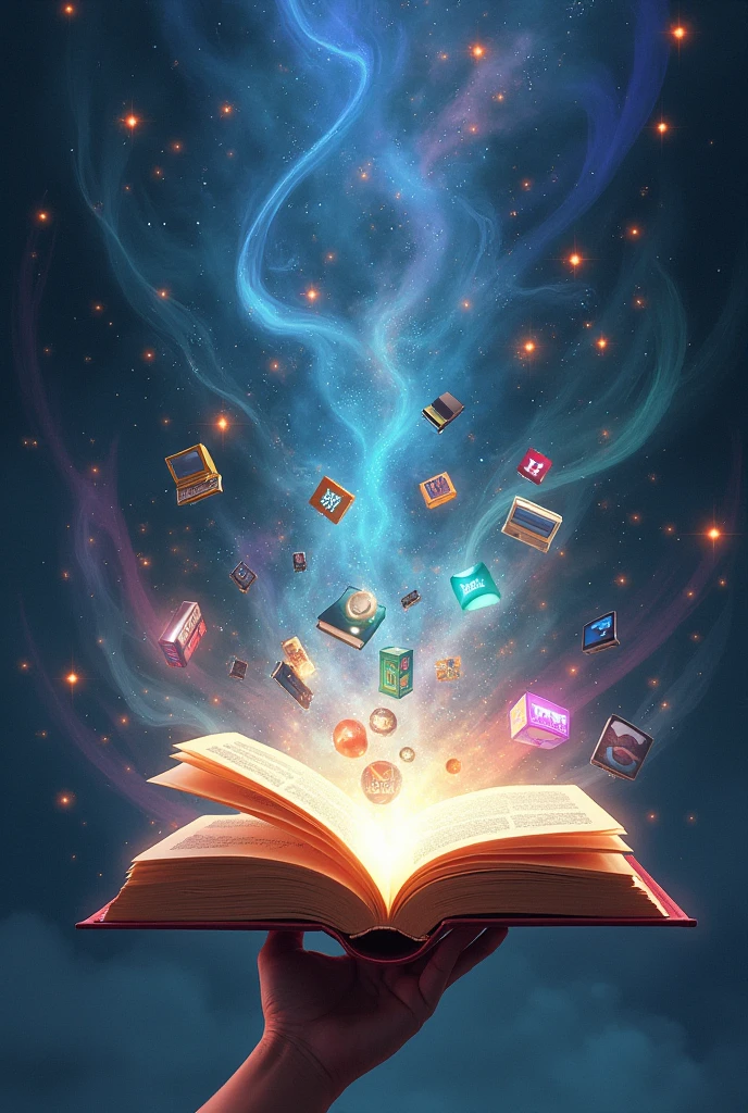 Drawing of an open book from which come references from the 1990s - 2000s