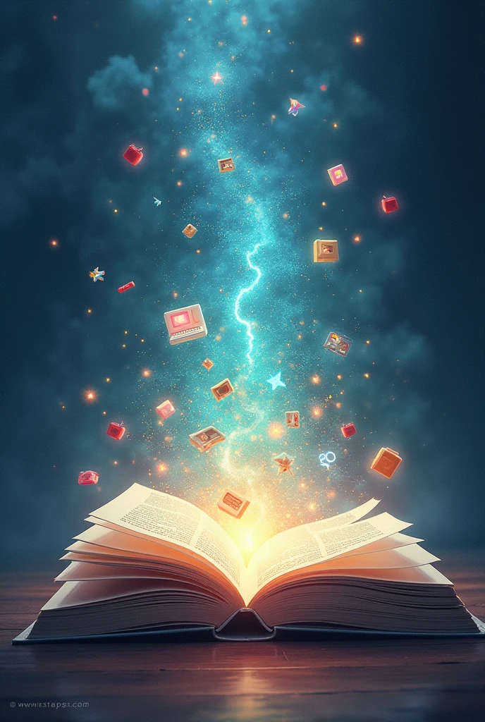 Drawing of an open book from which come references from the 1990s - 2000s