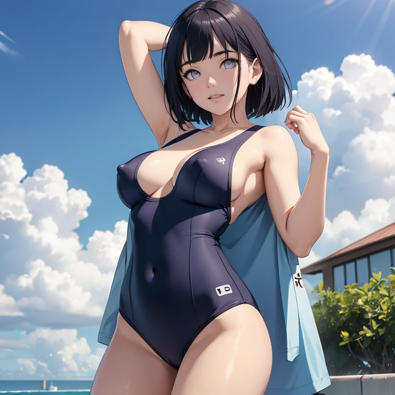 School Swimsuit、Girl、Nipples are visible