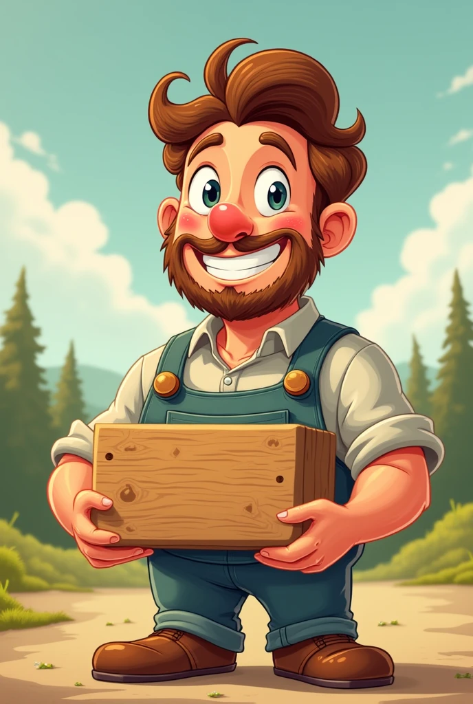 cartoon man holding a wood 