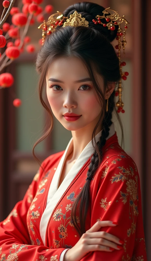 (photorealism:1.2), beautiful Chinese Hanfu, very beautiful Chinese Hanfu female, very detailed fingers, beauty red nails, high resolution, HDR 