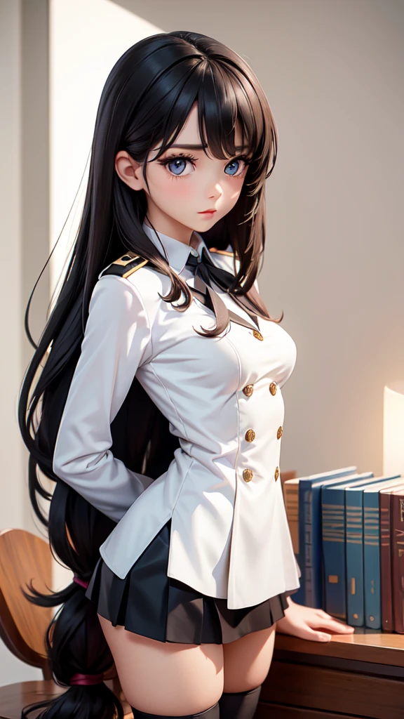Best Quality, Upper Body Portrait, Delicate Face, Beautiful Face, Big Eyes: 1.1, Makeup: 1.2, 2 Woman, Slim Body, Small Bust, OL Uniform, Female White Collar Uniform, Office Uniform, Black Stockings, Outdoor Scene, Standing, Long Hair, back view, looking over her shoulder