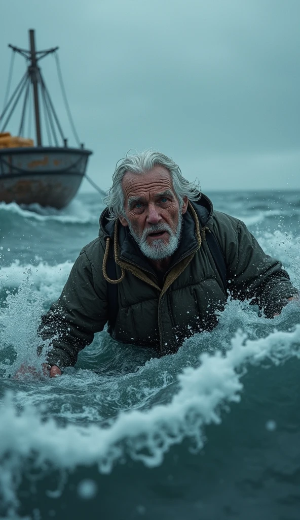 the boat lurched, and old man was dragged into the icy depths