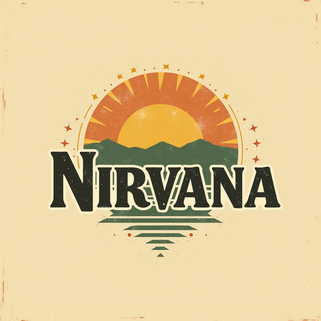 Vintage Logo: A retro-inspired logo with a vintage aesthetic for "its_nirvana__". Use warm, earthy tones like burnt orange, mustard yellow, and forest green. Incorporate classic serif fonts and subtle texture effects, such as grain or halftone, to give it an aged, timeless feel.