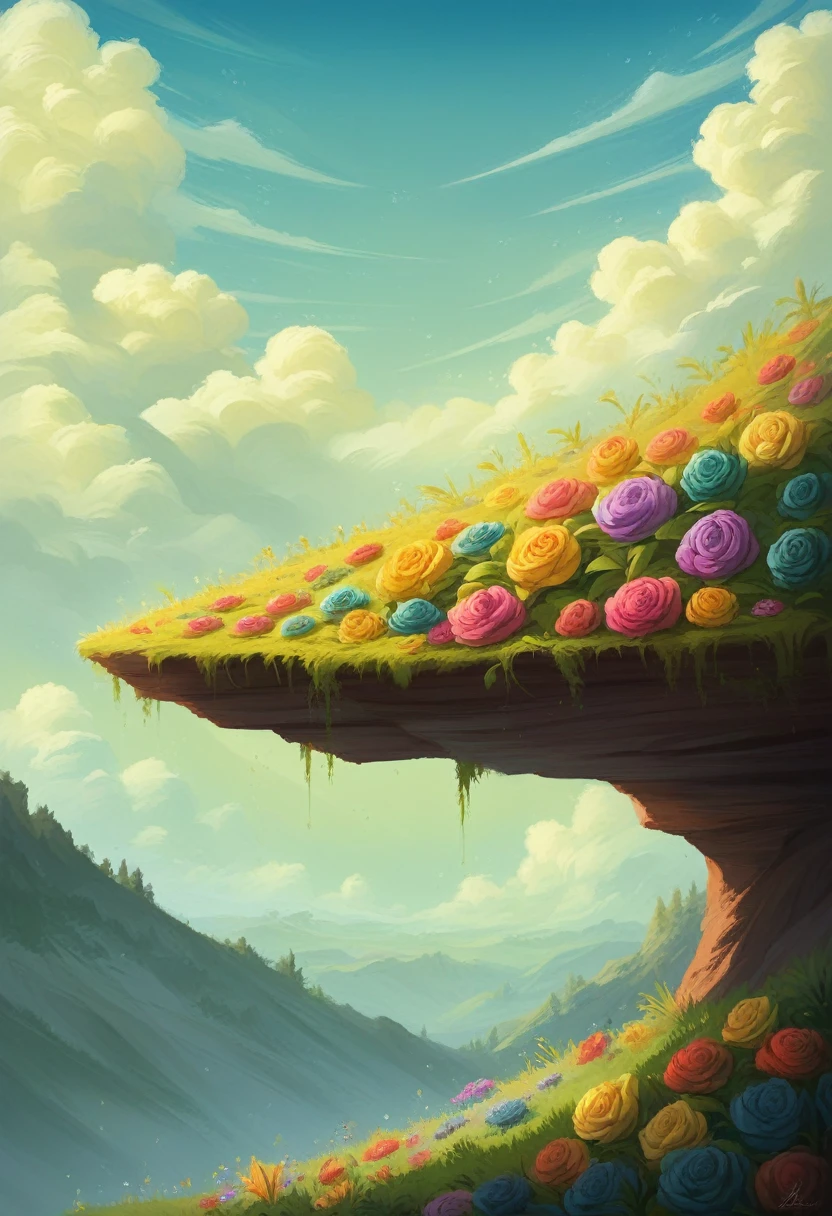 Many flowers on the cliff, Colorful flowers, Beautiful sky, Matte painting 8k, Matte Paint 8K, Portrait Wallpaper 8K, Portrait Wallpaper 8K, Portrait Wallpaper 4K, Portrait Wallpaper 4K, The Lost Series, realistic fantasy render, 8K resolution digital painting, 8K resolution digital painting, Jessica Rossier Fantasy Art, 4K rendered matte painting,  Matte paintings rendered in 3D  