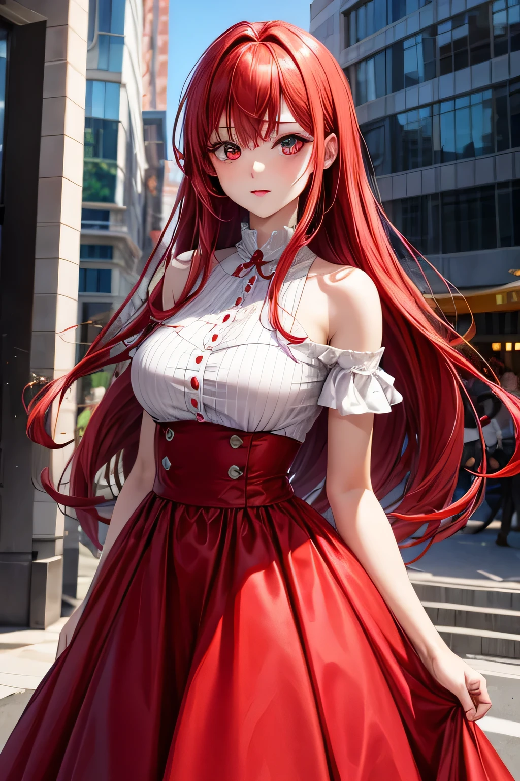 woman red hair red eyes dress beautiful