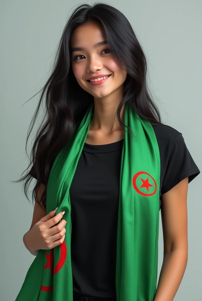 (photorealism:1.2), asian beautiful woman,wearing green hat and green t-shirt, greetings, no background, full body, wearing gold medal