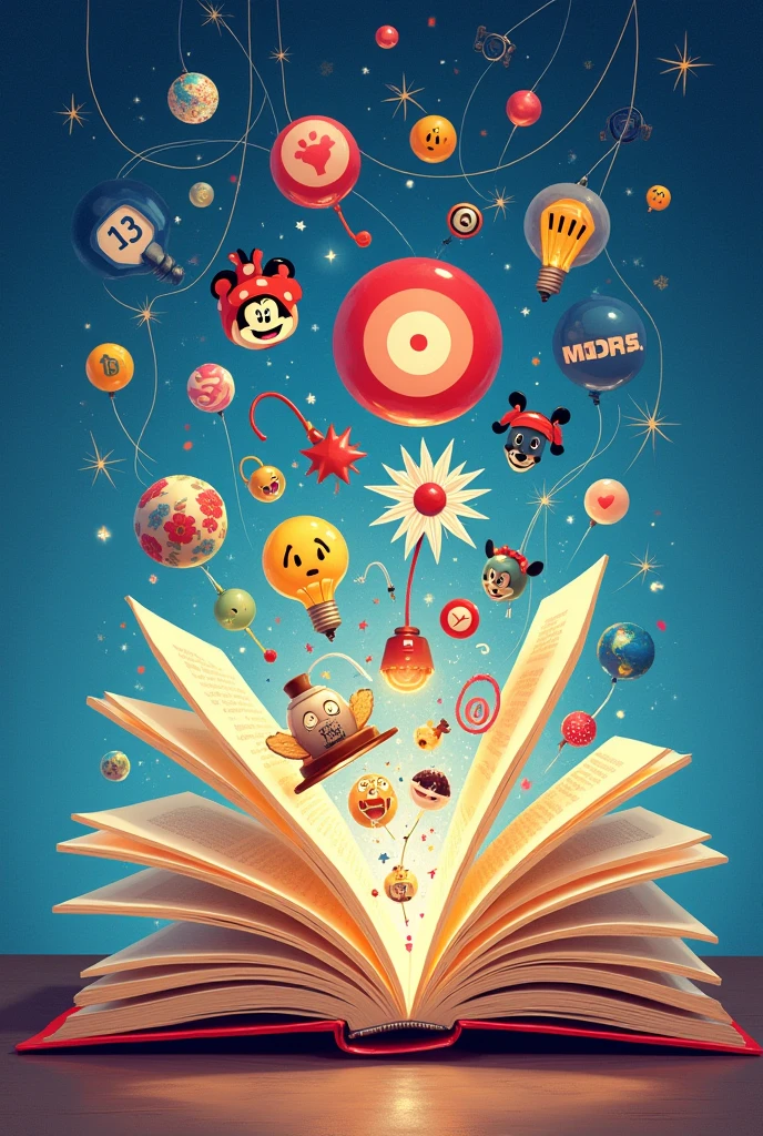 Disney style drawing of an open book with references from the 1990s to 2000s emerging from it