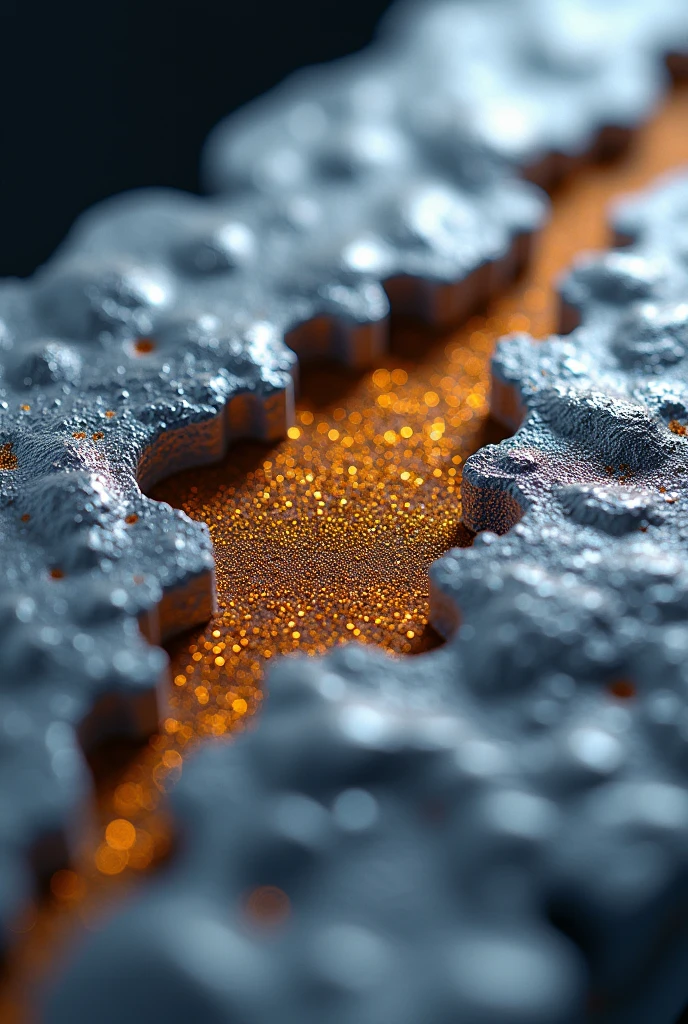 particle reinforced composites: A close-up image of a particle reinforced composite sample. The Matrix (metal or polymer) must be visible, containing fine particles of contrasting color (as silicon carbide particles in a silver aluminum matrix). the image may show a cross section, highlighting how the particles are evenly dispersed in the matrix, with a caption stating "particle reinforced composite".