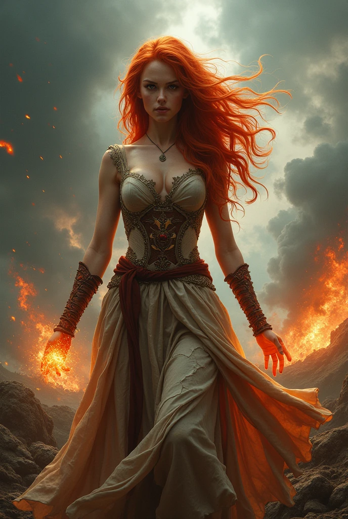Redhead princess with destroyed clothes and psychic powers
