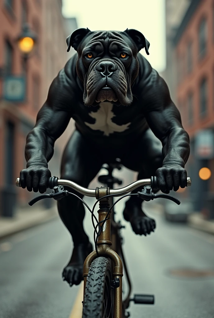Give me black bulldog with bike pic