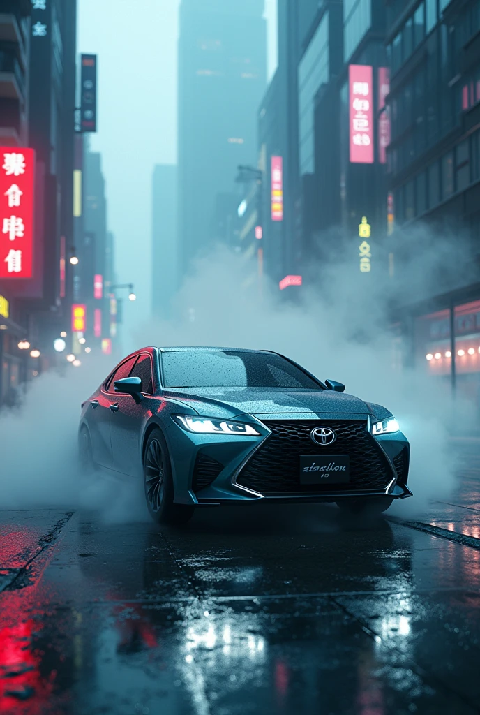 Toyota crown athlete  at night in ghost mode fog Cyber city

