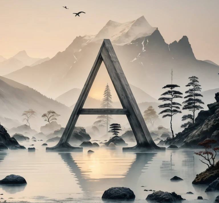 white backgrounid， scenecy， ink， mont， Eau， the trees，lakeside，Hairy crabs，crabs