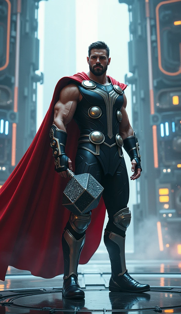 Thor standing in a scifi place