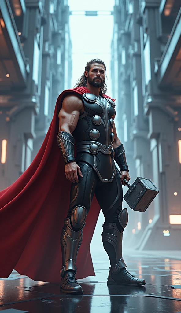 Thor standing in a scifi place
