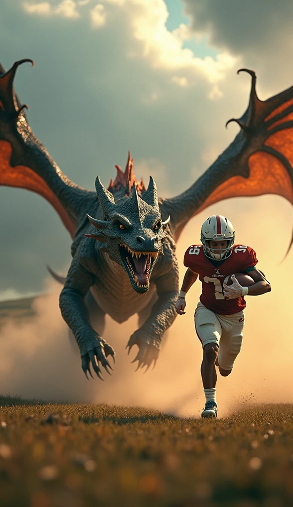 Dragon chasing a football-loving human