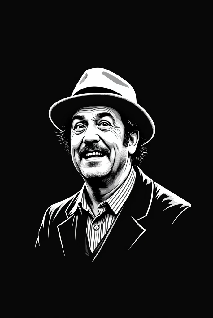Create a black and white mockup for a black t-shirt with the theme Mr. Madruga from the Chaves series