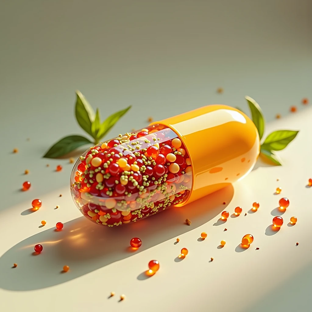 a pill in the form of food, a tasty and healthy cure, no need for medicine, delicious and nutritious, realistic food photography, intricate details, beautiful lighting, appetizing, high quality, photorealistic, 8k, masterpiece, hyper detailed, vibrant colors, cinematic lighting, studio lighting, natural lighting, warm tones, still life, food art, food styling, food photography, culinary art