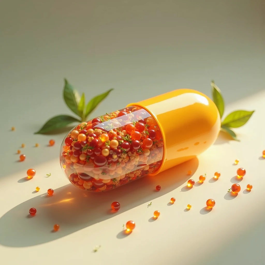 a pill in the form of food, a tasty and healthy cure, no need for medicine, delicious and nutritious, realistic food photography, intricate details, beautiful lighting, appetizing, high quality, photorealistic, 8k, masterpiece, hyper detailed, vibrant colors, cinematic lighting, studio lighting, natural lighting, warm tones, still life, food art, food styling, food photography, culinary art