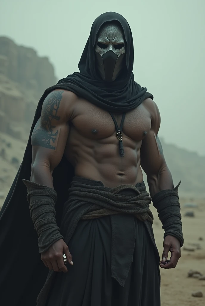 muslim worrior wears a mask with out cloths no tattoo