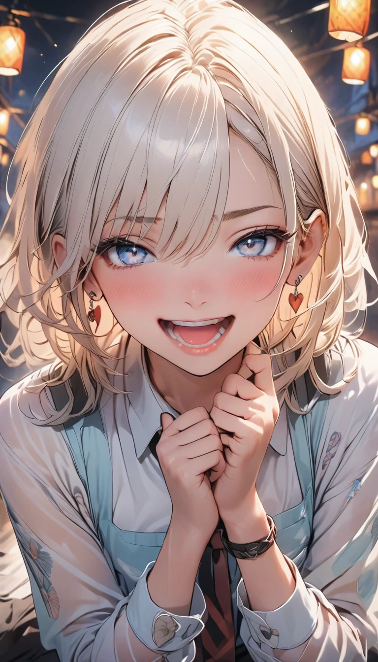 Short white hair, blush, Embarrassment