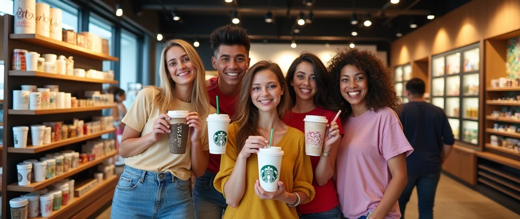 Make me an advertisement in a magazine that is about inviting customers to customize their Starbucks products such as thermoses, Cups, etc., using stickers, Engravings and accessories available at branches.