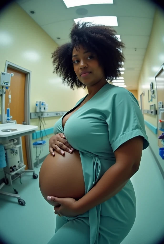 Pov fisheye camera view close up when you accompany the birth of pregnant mother Cardi B plus size with a big belly when pregnant 9 in the hospital . Hd 14K, Photorealistic, iphone camera style, highly shapering, high detailed, masterpiece, mid length shot, fujifilm