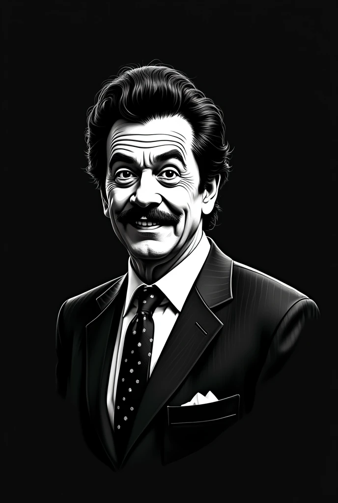 Create a black and white mockup for a black t-shirt with the theme Mr. Madruga from the Chaves series