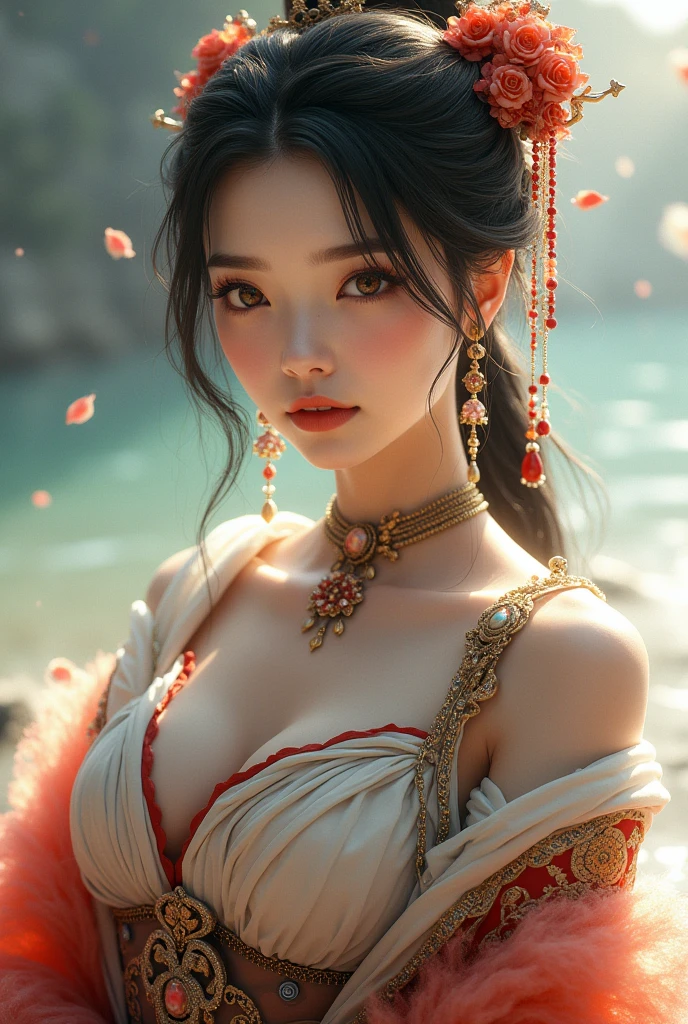 
(girl), (เครื่องประดับเจ้าgirlสําหรับ hanfu Cheongsam Kwa Phoenix), (Wireless), (Shawl), (Cosplay pictures), ((Sheath))
chill out, highres, French braid, Heterochromia,
((Big tits)), ((Big tits)), (mole)
(Looking at the audience)

