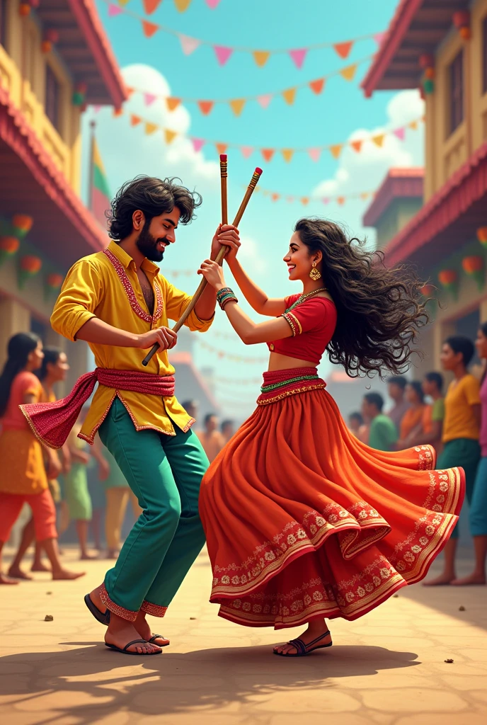 Daandiya sticks playing couple