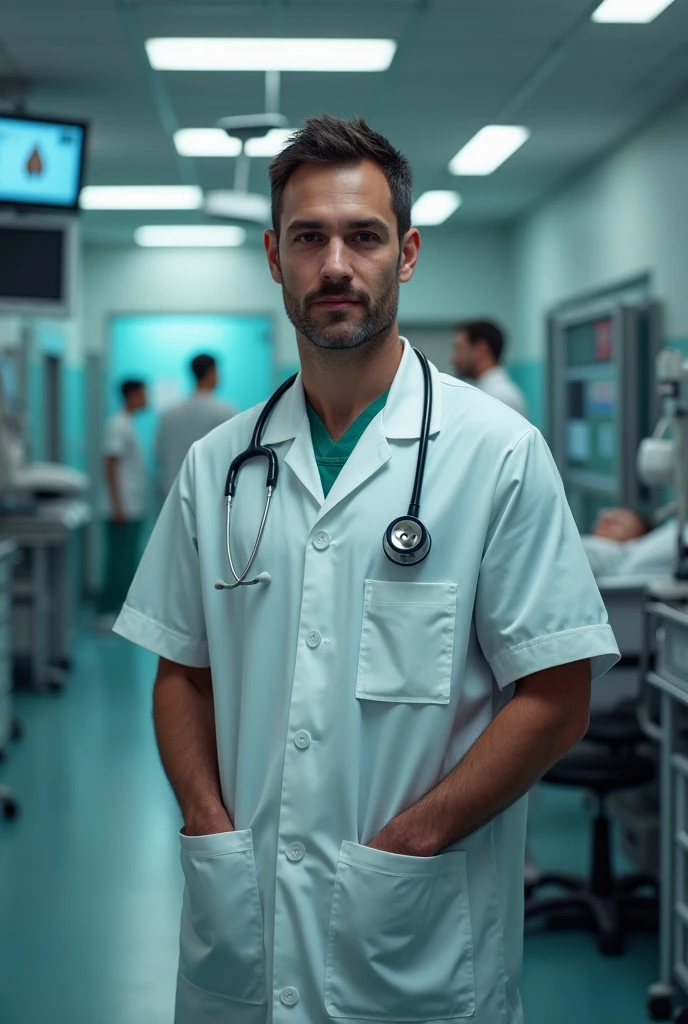 I want a picture of myself wearing apron and stethoscope in an emergency room