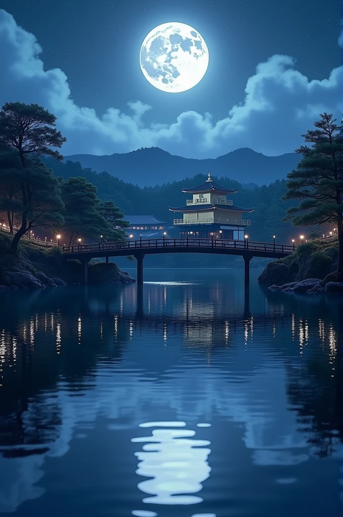 Kyoto city reflecting the moon
