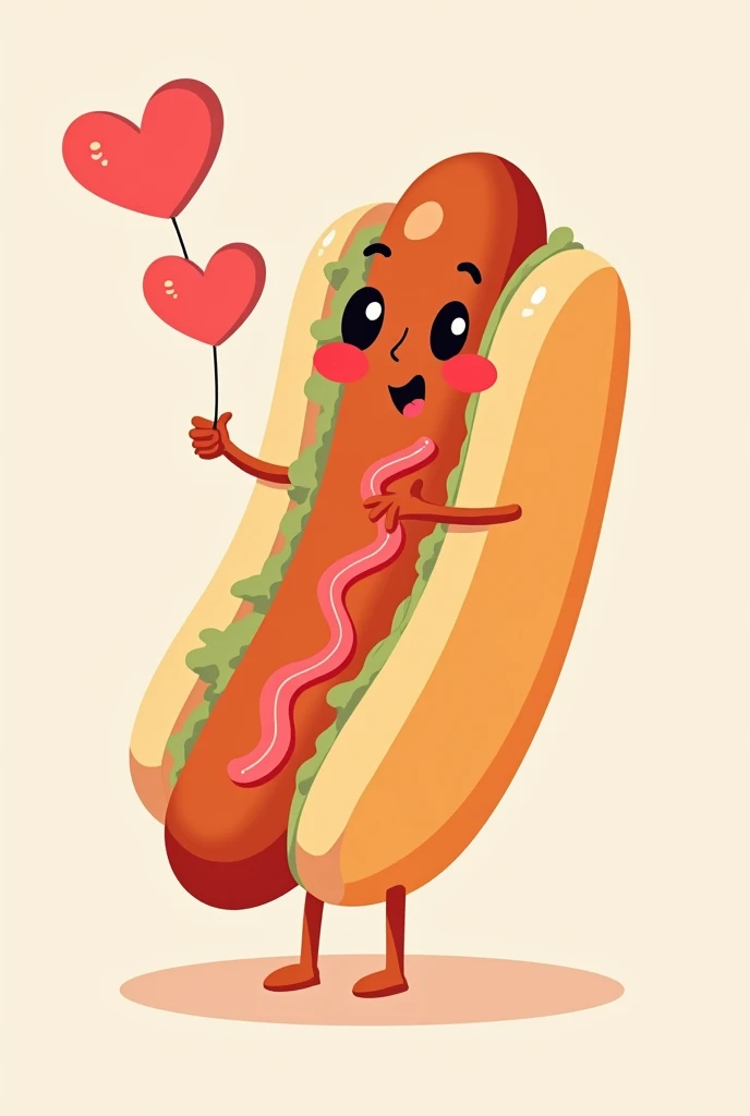 An image with a hotdog with 2 hearts 