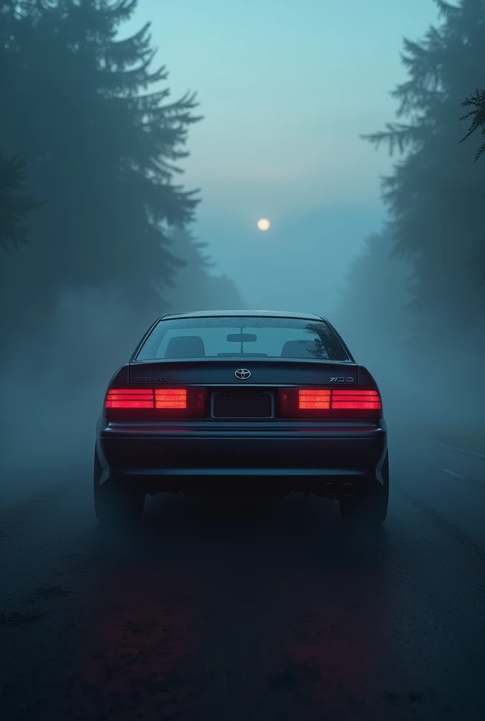 Toyota crown athlete 2000 model from rear at evening in fog shadow mode