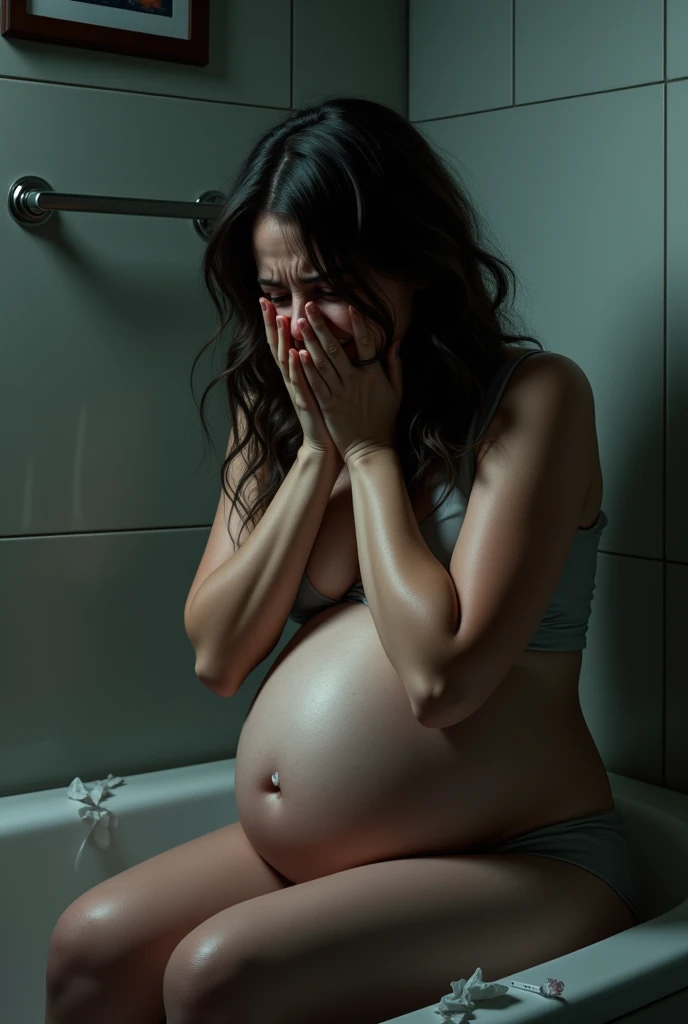 a bloated girl with a distressed expression, holding her swollen belly, sitting uncomfortably on a toilet, experiencing gas, burping and flatulence, photorealistic, highly detailed, cinematic lighting, muted color palette, realistic human anatomy, detailed facial features, realistic skin textures, uncomfortable body language, sitting pose, intricate background details, realistic lighting and shadows, muted color tones, cinematic composition, dramatic lighting, artistic angles, photographic quality, masterpiece