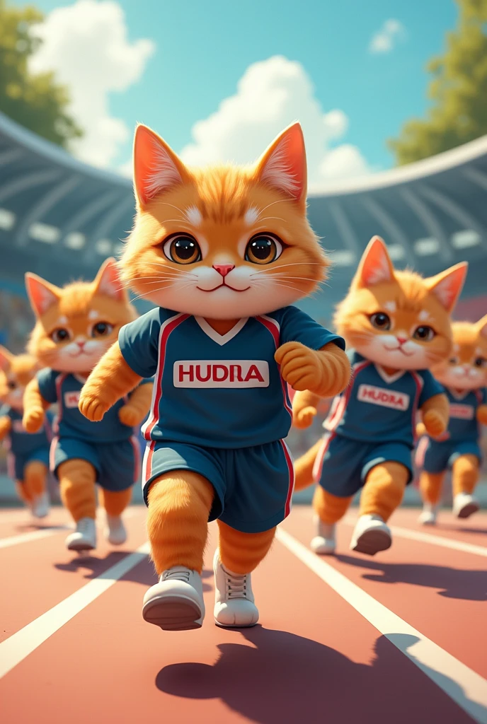 The main character, a cat, is heading to the venue for a sports event with his cat friends.。Cats in uniform、Each person&#39;s name is written on the back。Demonstrating the results of hard work、I&#39;m attending a competition
